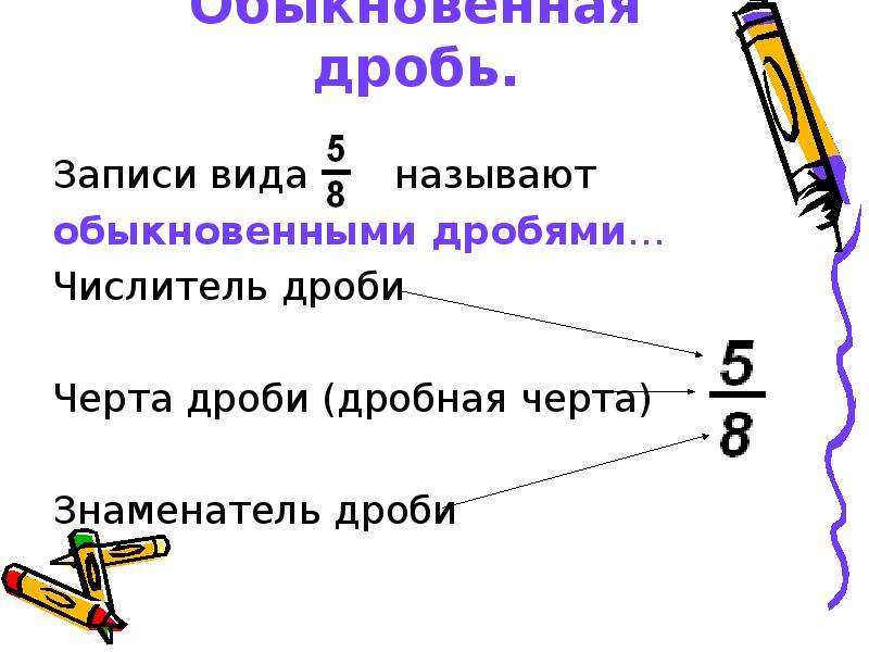 Презентация на тему обыкновенные дроби 6 класс