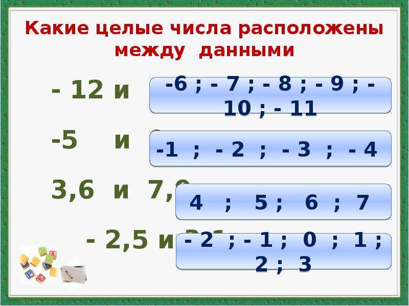 Как найти ближайшие целые числа. Целые числа это какие. Количество целых чисел. Какие числа расположены между 5/7. Целые это какие.