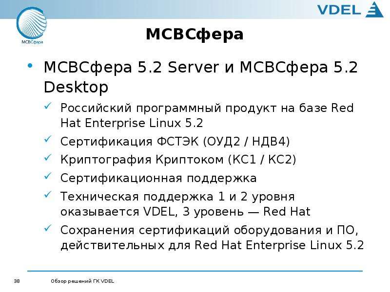 МСВСфера МСВСфера 5. 2 Server и МСВСфера 5. 2 Desktop Российский программный продукт на базе Red Hat