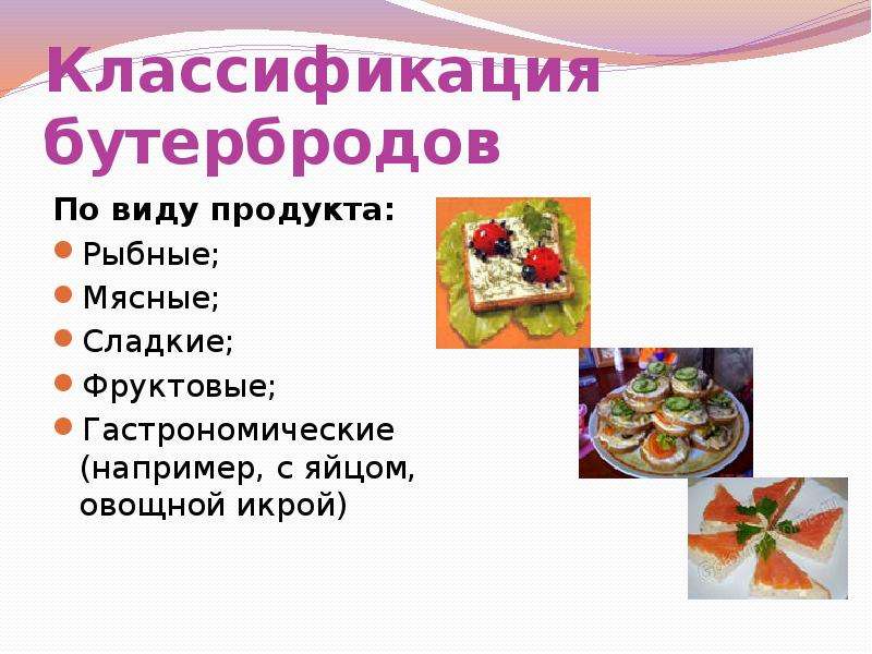 Классификация бутербродов. Классификация по виду продукта бутерброды. Кулинария 5 класс презентация. Классификация бутербродов Инфоурок.