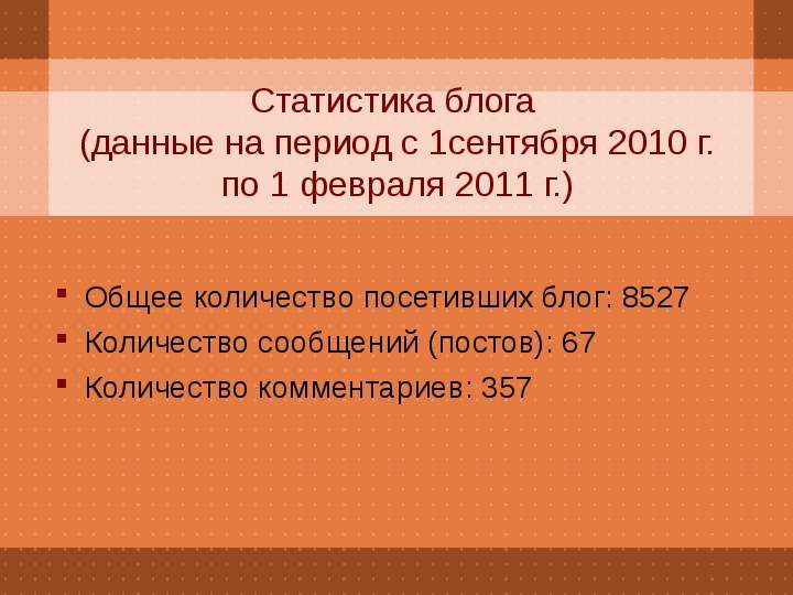 Статистика блога (данные на период с 1сентября 2010 г. по 1 февраля 2011 г. ) Общее количество посет