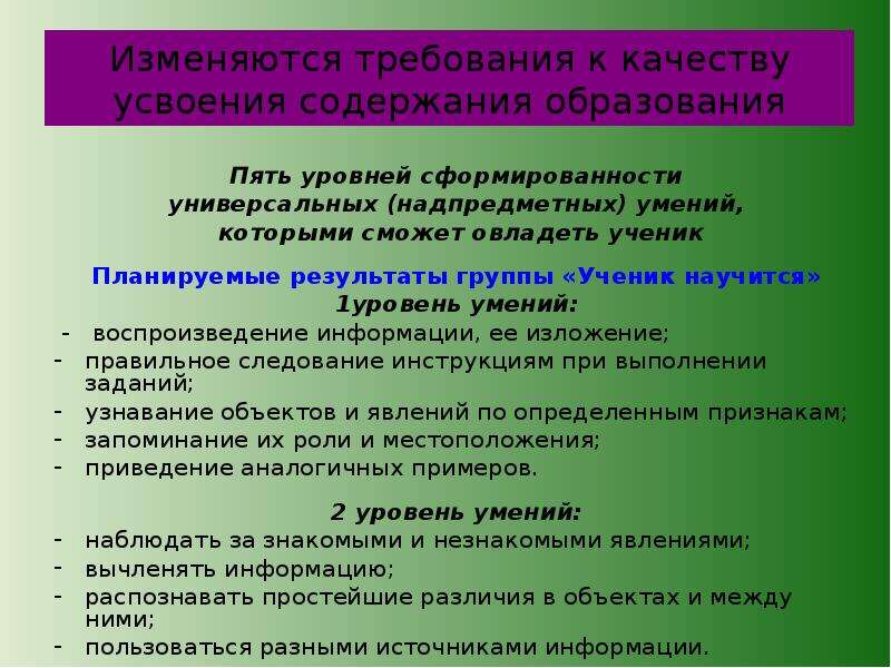 Изменились требования. Усвоение содержания образования. Надпредметных умений. Три уровня формирования содержания образования. Усвоения содержания образования является.