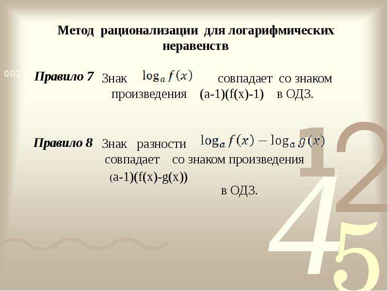 Решение логарифмических неравенств методом рационализации презентация