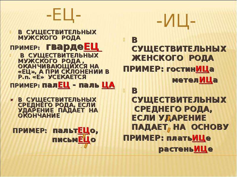 Суффикс ец иц средний род. Слова с суффиксом ец. ИЦ ец. Правописание суффикса ец. Ец ИЦ В суффиксах существительных.