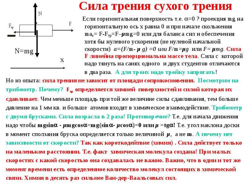 Определить практически. Сила сухого трения. Сила трения на горизонтальной поверхности. Работа сухого трения. Определение сухого трения.