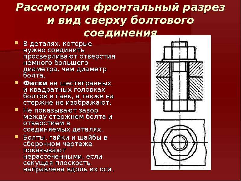 Фронтальный разрез на чертеже резьбового соединения