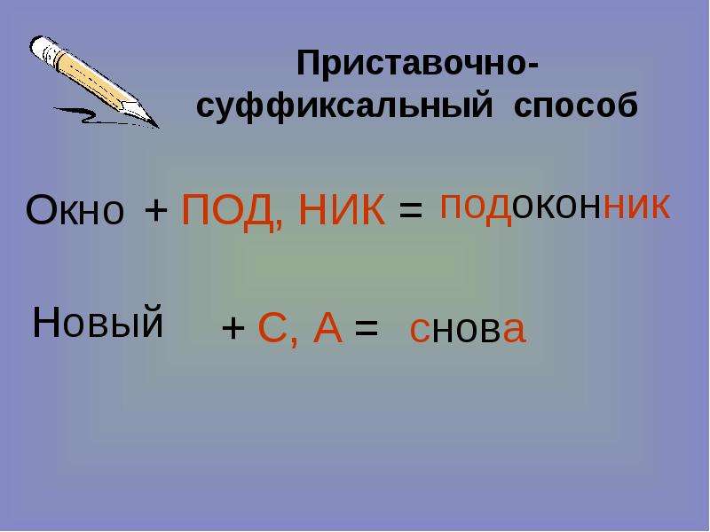 4 слова приставочным способом. Префиксально-суффиксальный способ. Приставочно-суффиксальный способ образования слов. Слова образованные приставочно суффиксальным способом. Приставочно суффиксальный способ образования существительных.