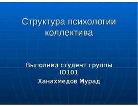 Структура психологии коллектива Выполнил студент группы Ю101 Ханахмедов Мурад