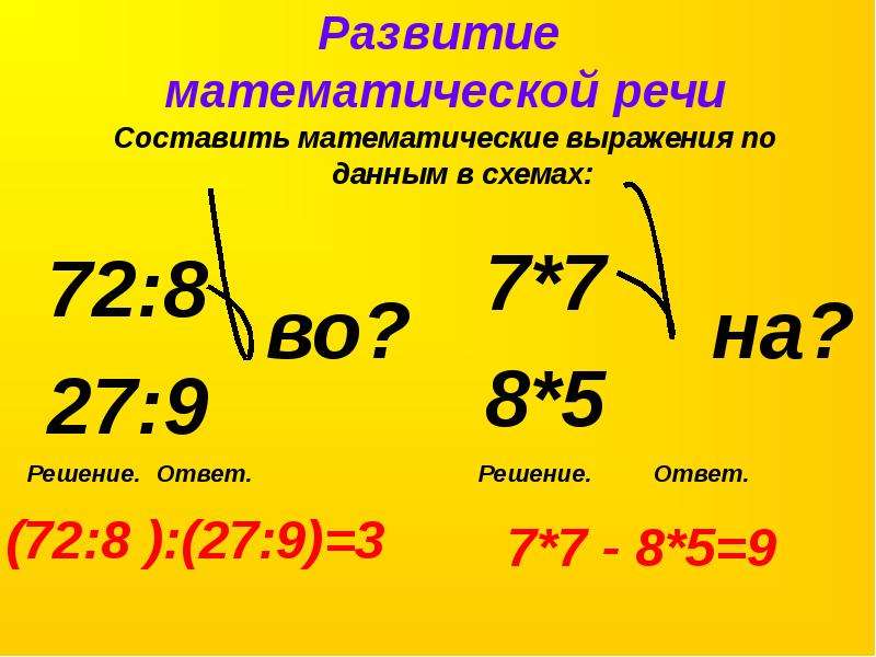 Развитие математической речи. Внетабличные выражения.