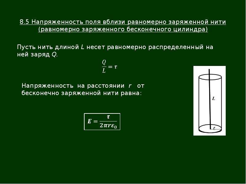 Заряженная нить. Напряженность поля равномерно заряженной нити. Электрическое поле равномерно заряженной нити. Напряженность цилиндра. Напряженность поля бесконечной равномерно заряженного цилиндра.