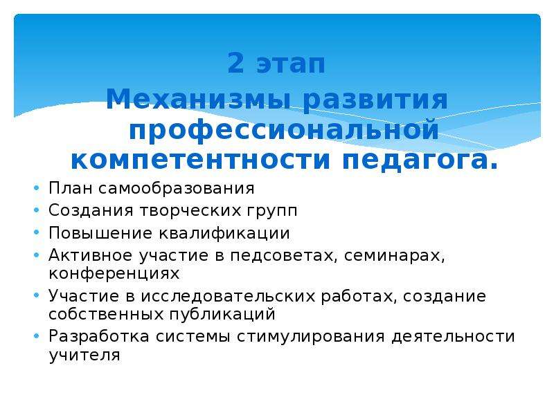 Дефициты педагога. Механизмы развития профессиональной компетенции педагога. Совершенствование профессиональной компетентности учителя. Механизмы совершенствования профессиональной компетенции учителя. Этапы формирования профессиональной компетентности педагога.