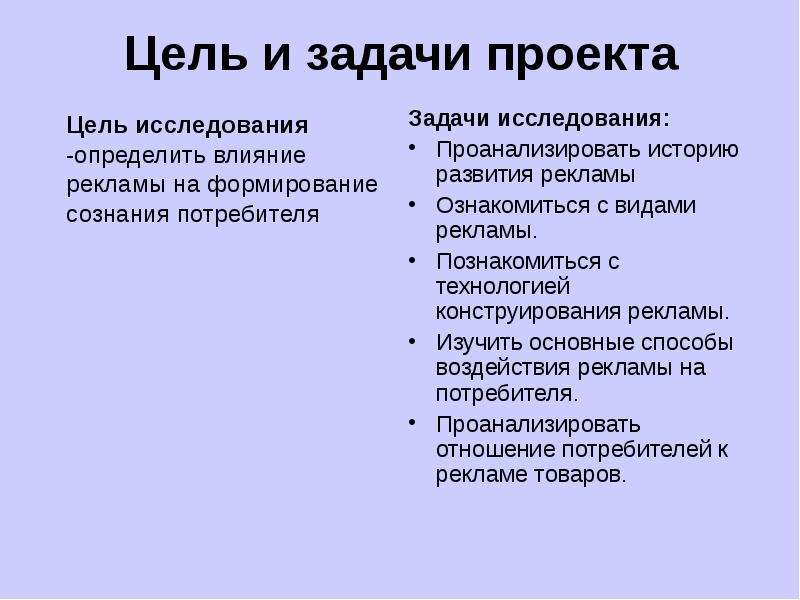 Потребитель проекта. Влияние рекламы задачи проекта. Цель проекта влияние рекламы на потребителя. Цель воздействия рекламы. Задачи проекта цель:исследования названий улиц.