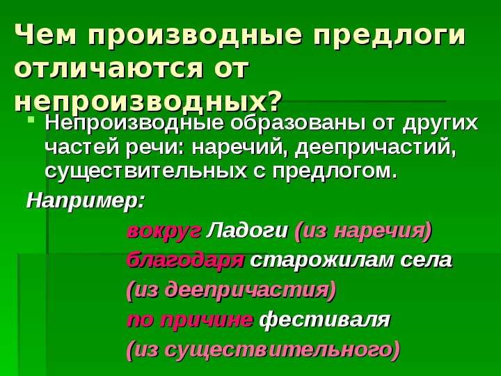 Презентация производные и непроизводные предлоги 7 класс презентация