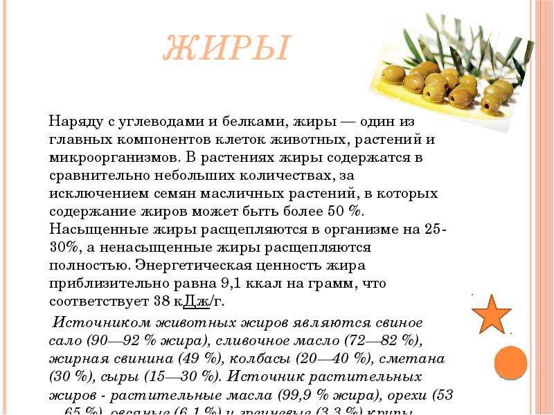 Проект жиры как продукт питания и химическое сырье