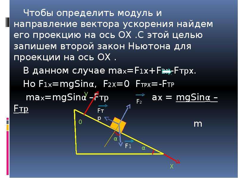 Проекция ускорения на направление движения