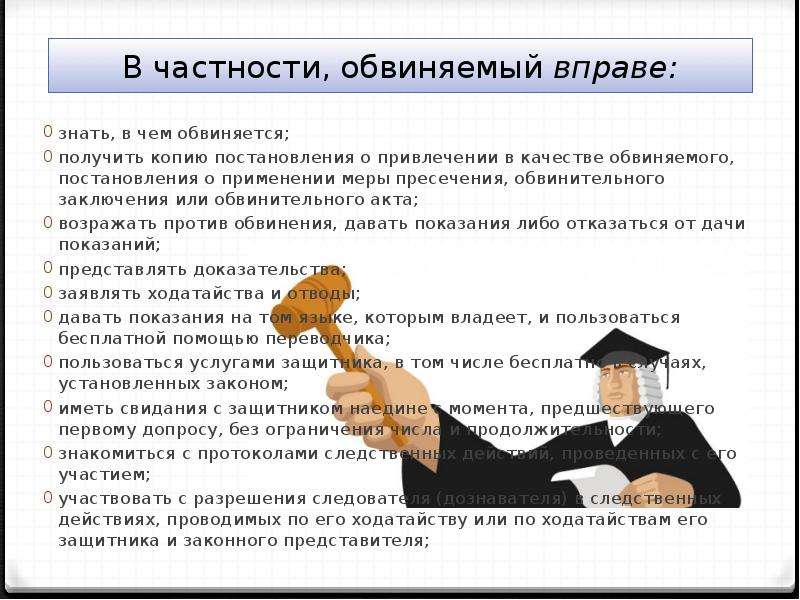 Защитник подозреваемого постановления. Обвиняемый вправе. Возражения против обвинения. Вчастности или в частности как. Обвиняемый вправе знать в чем он подозревается.