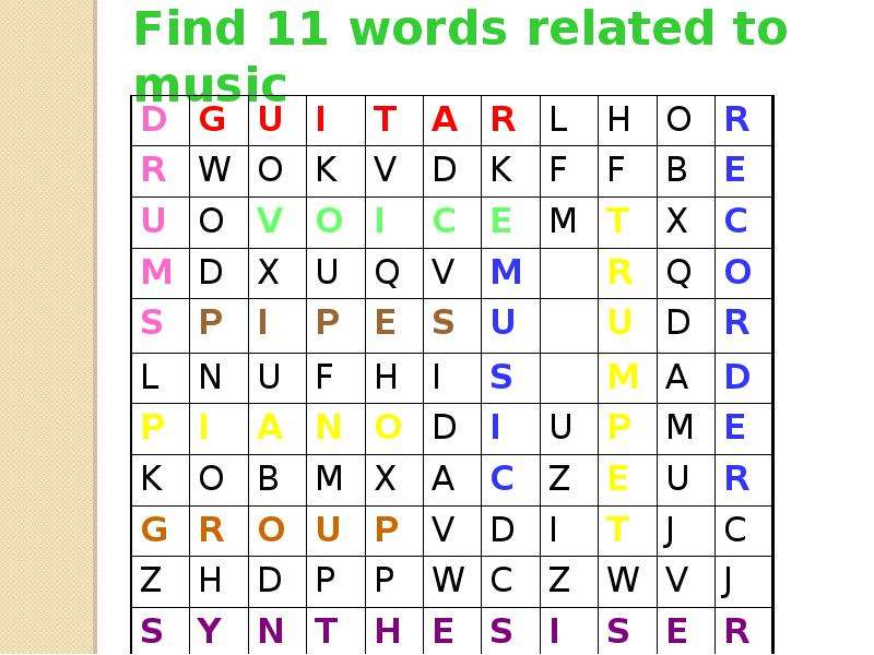 Find eight words related to films. 5. Find 11 Words.