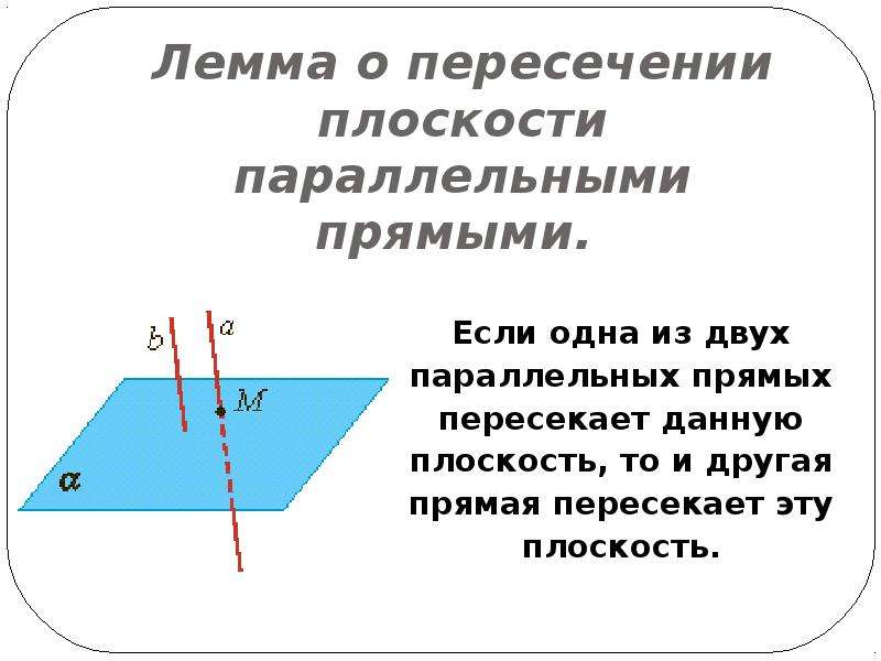 Пересечение параллельных плоскостей плоскостью. Лемма о пересечении плоскости двумя параллельными прямыми. Формулировку леммы о пересечении плоскости параллельными прямыми. Лемма о пересечении плоскости параллельными прямыми. Сформулируйте лемму о пересечении плоскости параллельными прямыми.