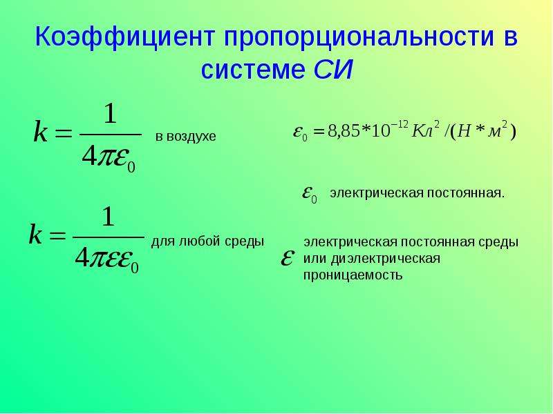 Коэффициент пропорциональности кулона