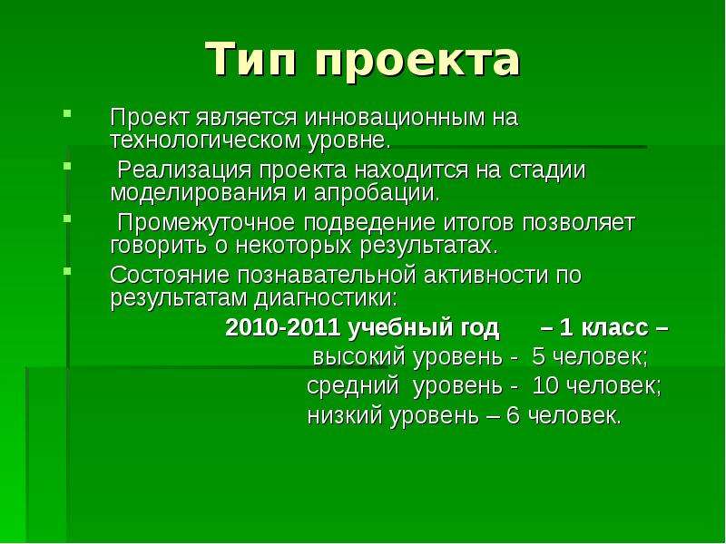 Типы проектов по уровням реализации