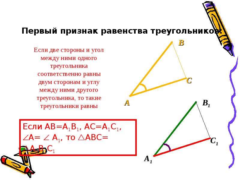 Первый признак равенства треугольников картинка