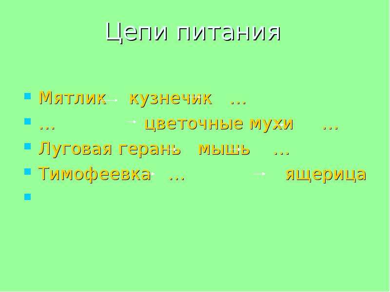 Дополните схемы следующих цепей питания тимофеевка луговая