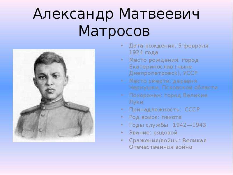 Матросов герой великой отечественной войны презентация