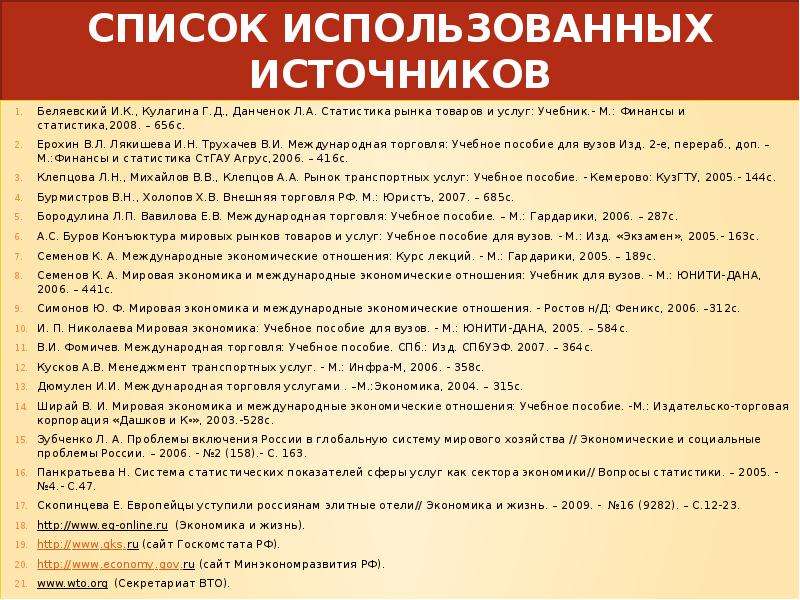 Список 22. Статистика товаров и услуг Беляевский. Международная торговля образовательными услугами. Особенности торговли услугами на мировом рынке.. Источники права международной торговли.