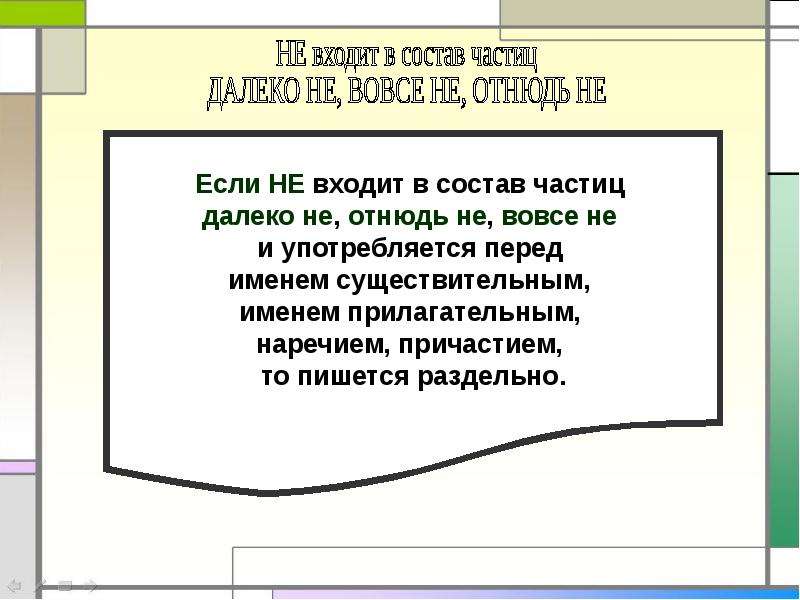 Отнюдь не вовсе не. Отнюдь это частица. Отнюдь не это частица. Отнюдь не правило. Слова вовсе не ничуть не совсем не.