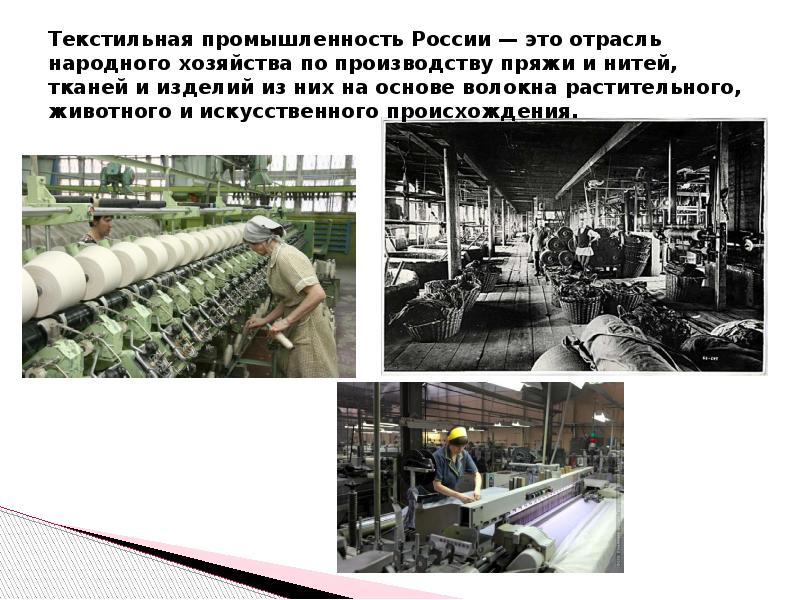 Текстильная промышленность России — это отрасль народного хозяйства по производству пряжи и нитей, т
