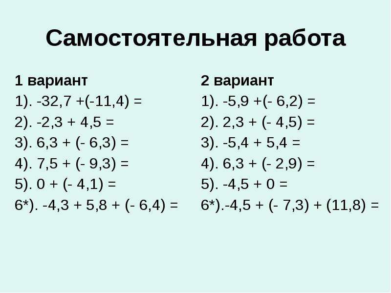 6 класс презентация сложение чисел с разными знаками