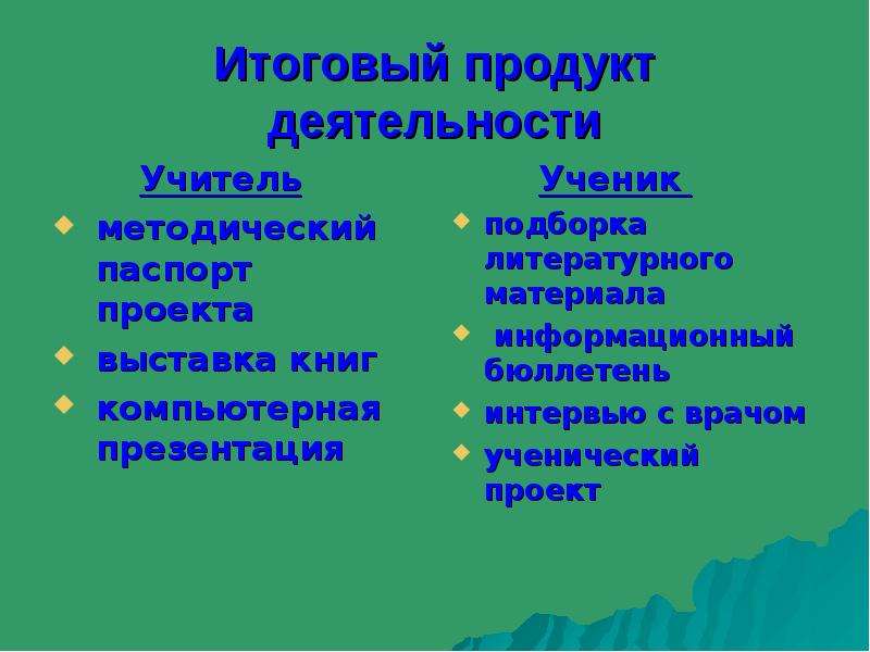 Продукты индивидуального проекта какие бывают