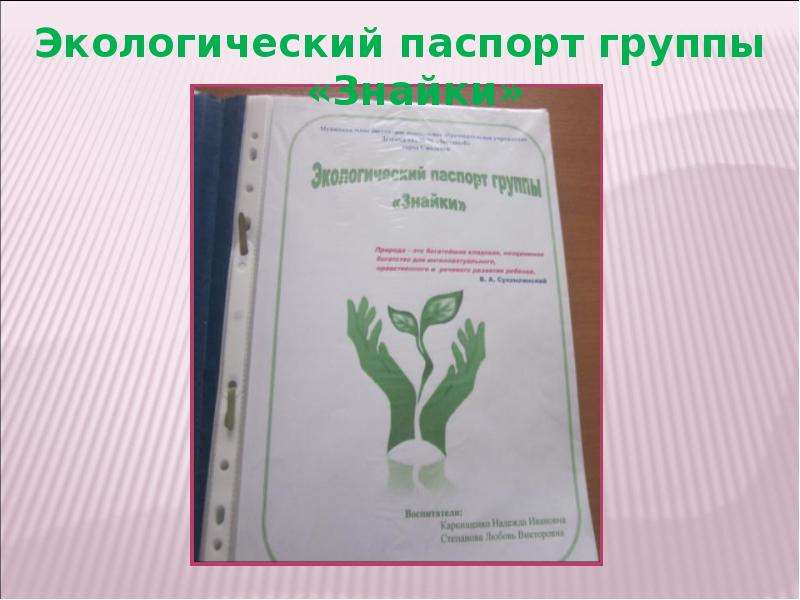 Паспорт экологического проекта в средней группе