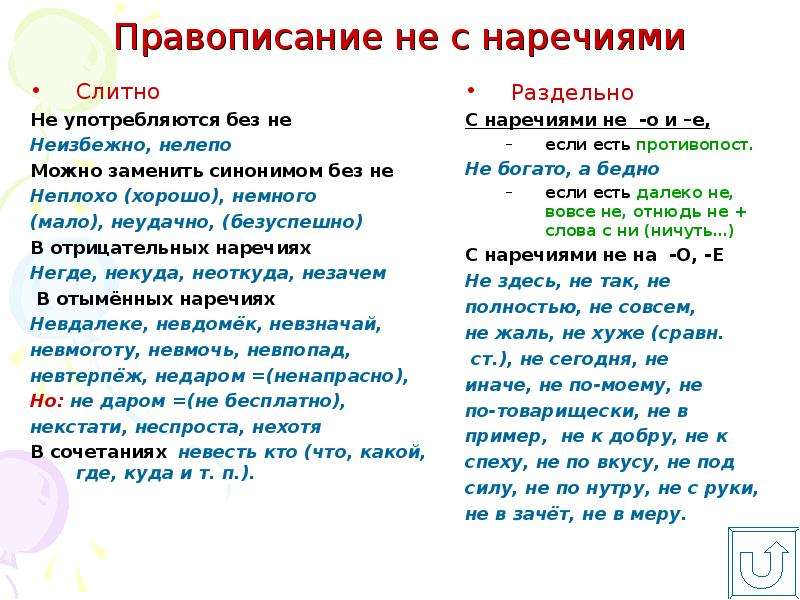 Не с наречиями презентация 7 класс