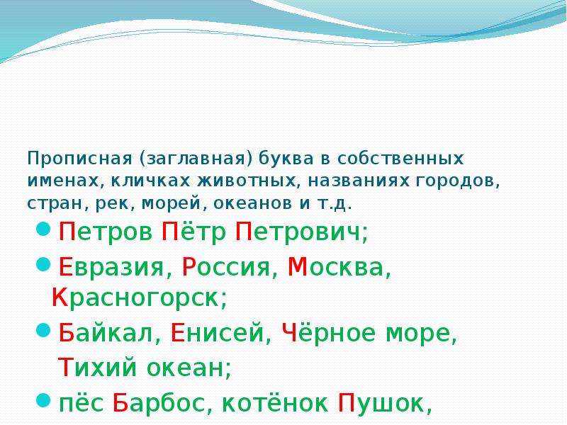 Заглавная буква в именах собственных 1 класс презентация