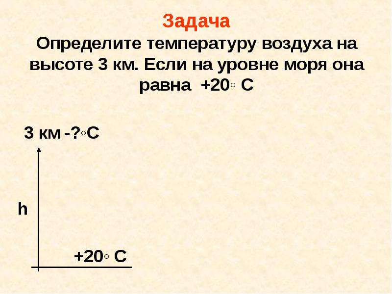 Определите температуру на вершине. Задача на определение изменения температуры с высотой. Задания на изменение температуры с высотой. Задачи по географии 6 класс температура. Задачи по географии на температуру.