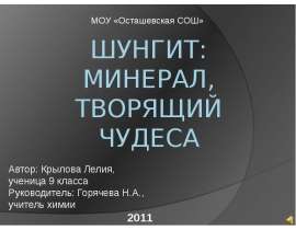 Шунгит: минерал, творящий чудеса МОУ «Осташевская СОШ»