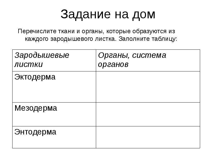 Зародышевые листки и формирующиеся из них органы таблица с рисунком