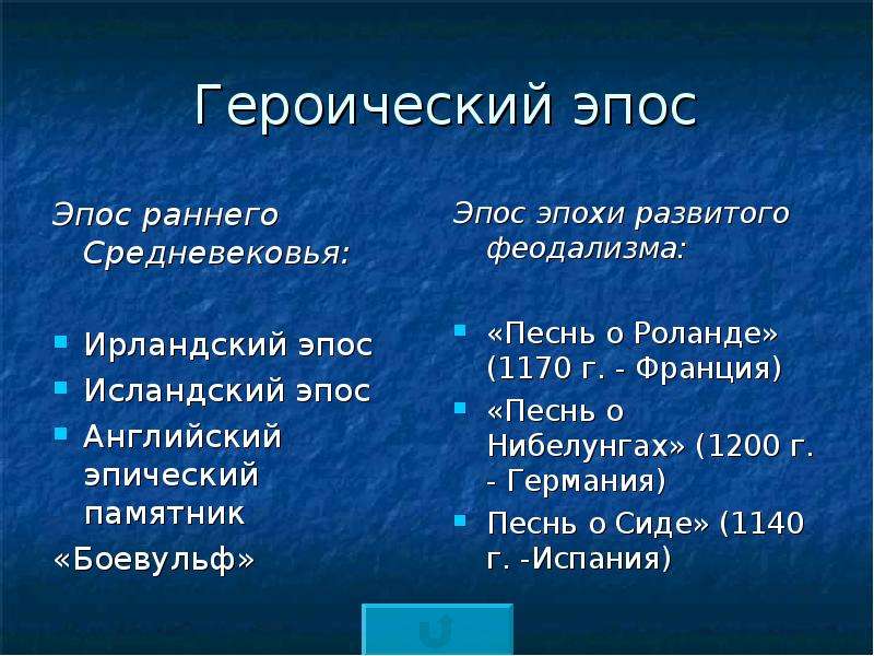 Героический эпос. Средневековый героический эпос. Эпос раннего средневековья. Черты средневекового героического эпоса.