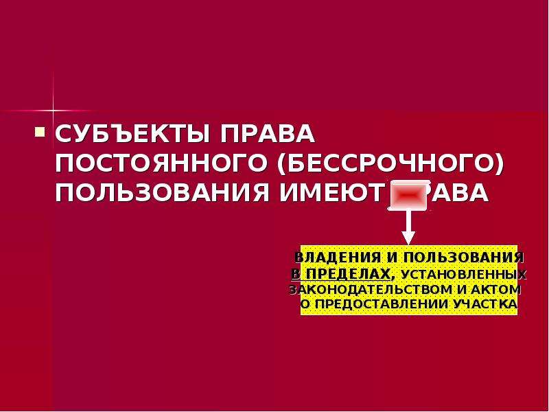 Право постоянного. Субъекты постоянного бессрочного пользования земельным участком. Субъекты права пользования землей. Субъекты права постоянного бессрочного пользования. Субъекты права экопользования.