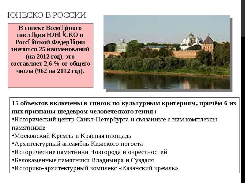 Список юнеско. ЮНЕСКО В России. Список ЮНЕСКО В России. Задачи создания ЮНЕСКО.