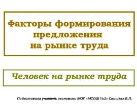 Факторы формирования предложения на рынке труда Человек на рынке труда