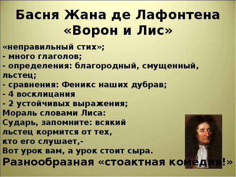 Ворон анализ. Лафонтен Жан де 