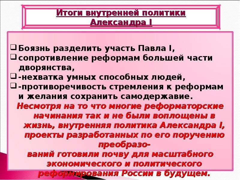 Итоги внутренней политики