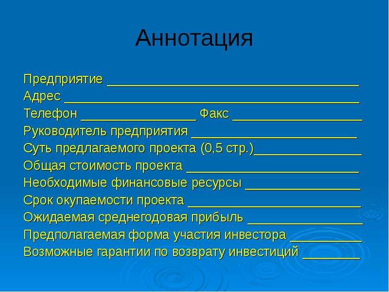 Общая стоимость проекта в бизнес плане