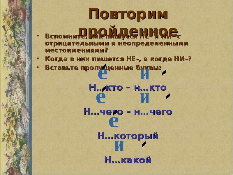 Правописание не и ни в отрицательных наречиях 6 класс презентация