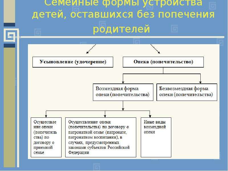 Схема формы семейного попечения и государственного попечения детей сирот