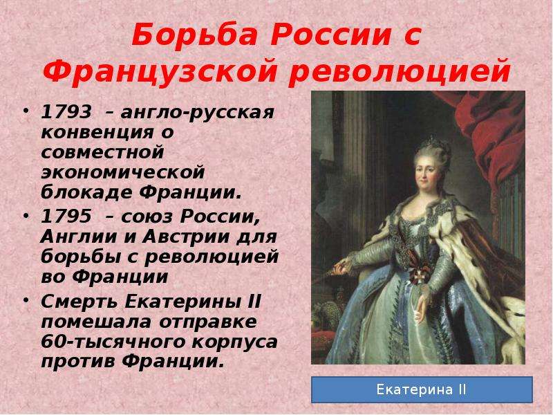 1793. Борьба Екатерины II С революционной Францией. Россия и Революционная Франция при Екатерине 2.