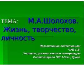 М.А.Шолохов. Жизнь,творчество, личность