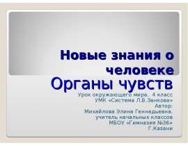 Новые знания о человеке. Органы чувств (4 класс)